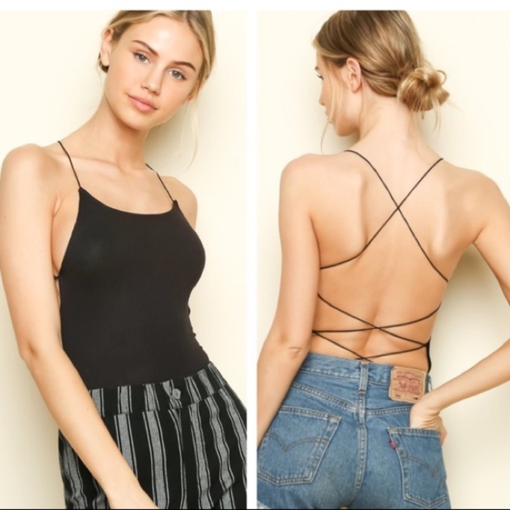 brandy black cross bodysuit